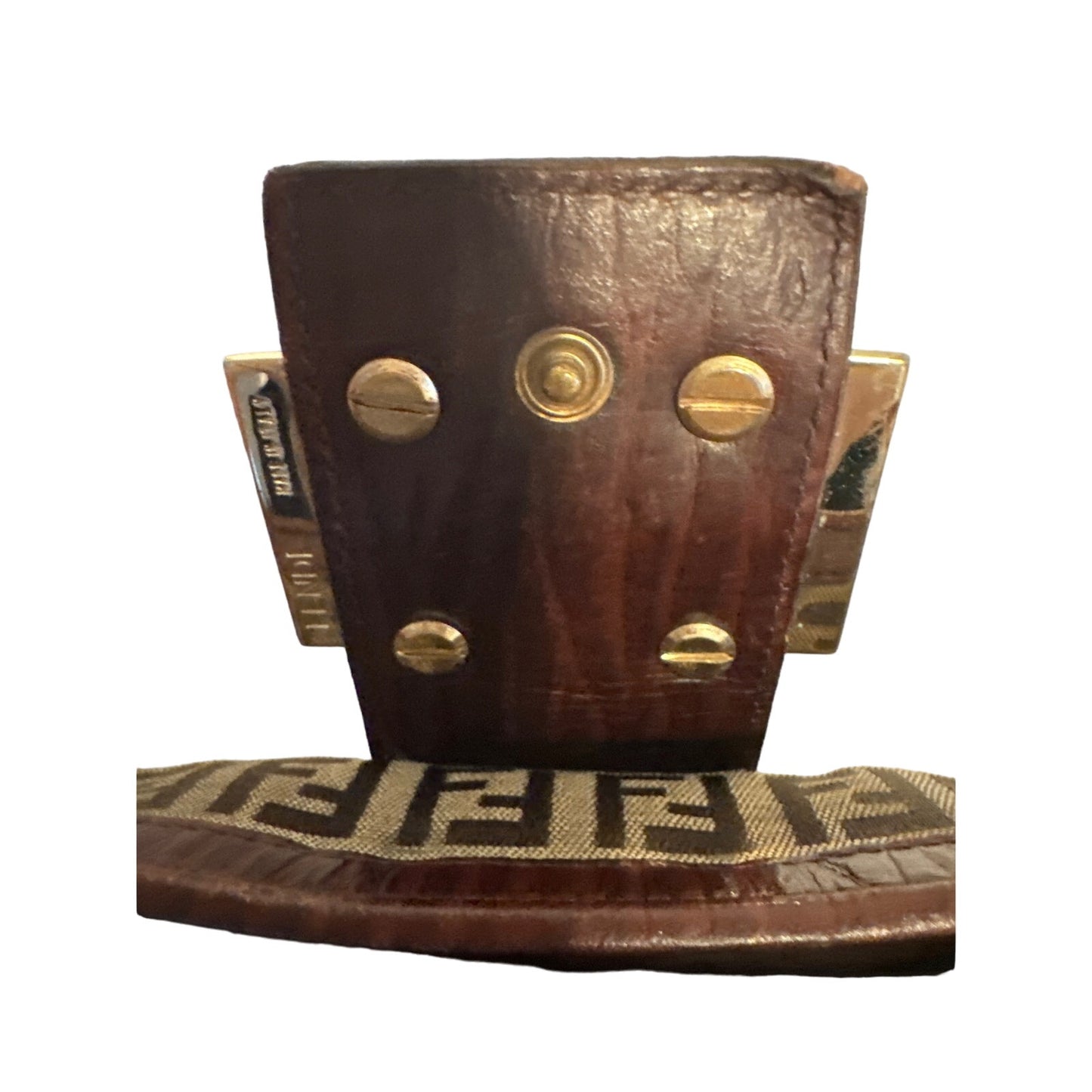 Authentic Fendi Zucca Baguette Wallet in Canvas and Leather with Gold Buckle