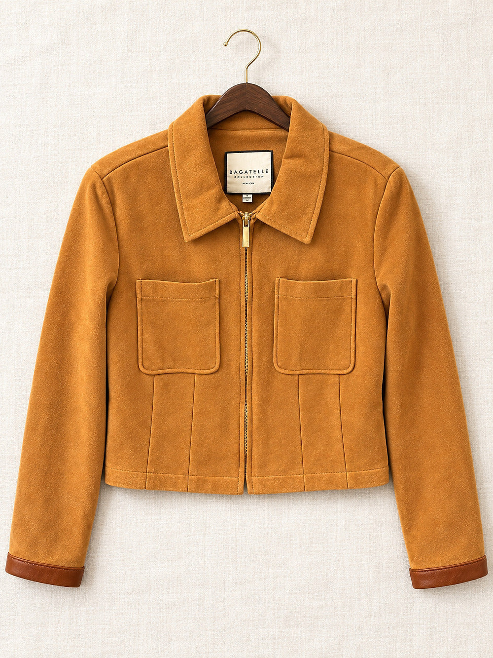 ⚜️ Bagatelle Collection | Camel Faux-Suede Zip Jacket | NWOT 💗