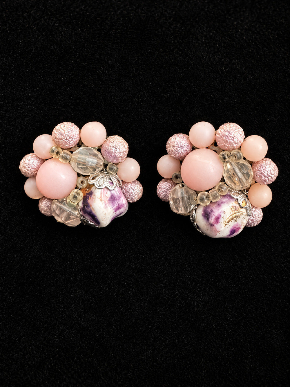 ⚜️ Vintage Japan Cluster Clip-Ons | Mixed Bead | Blush Pink & Lavender 💗