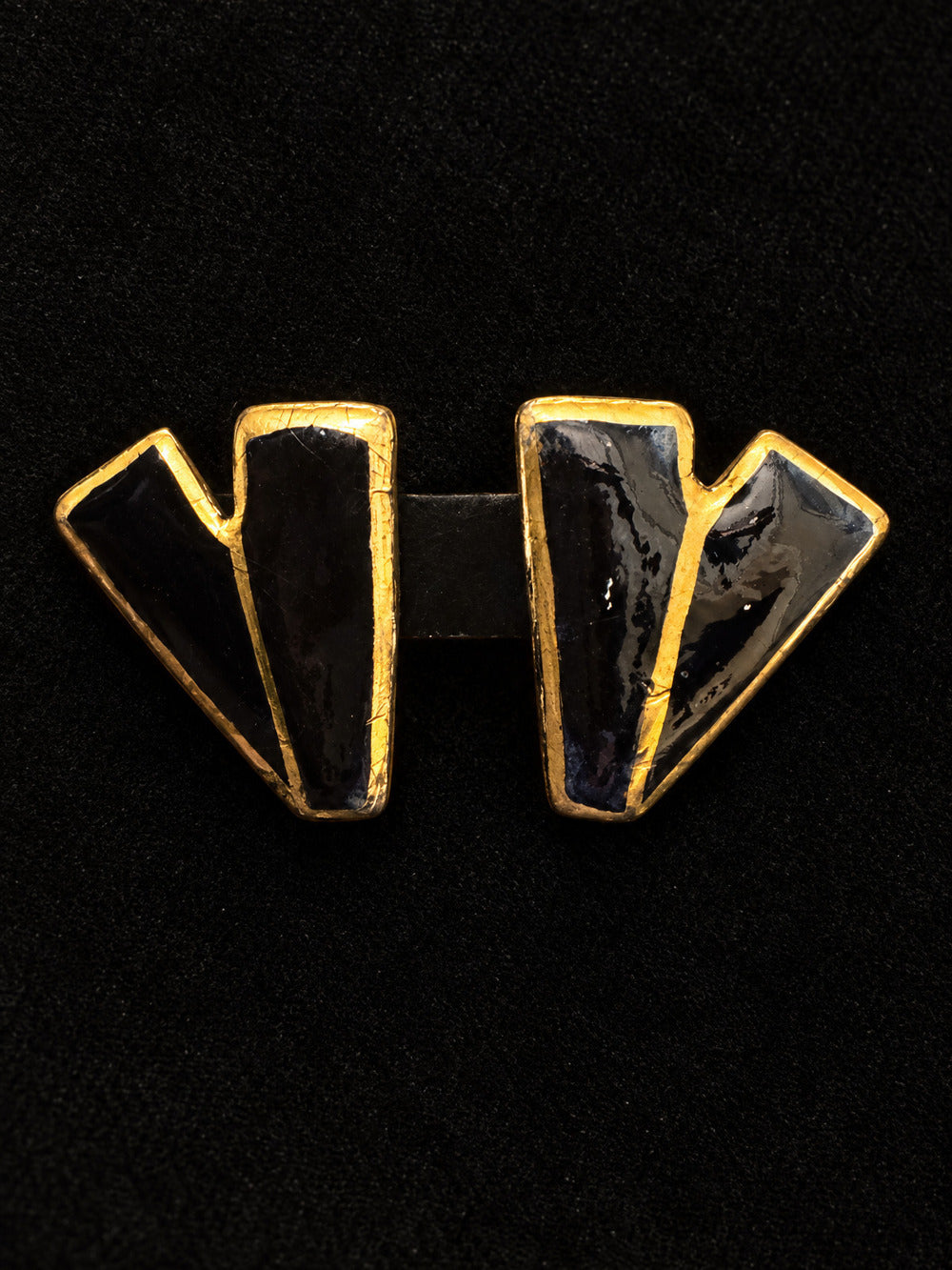 ⚜️ Gordon Jamaica BWI Clip-On | Art Deco Earrings | Black & Gold Enamel 💗