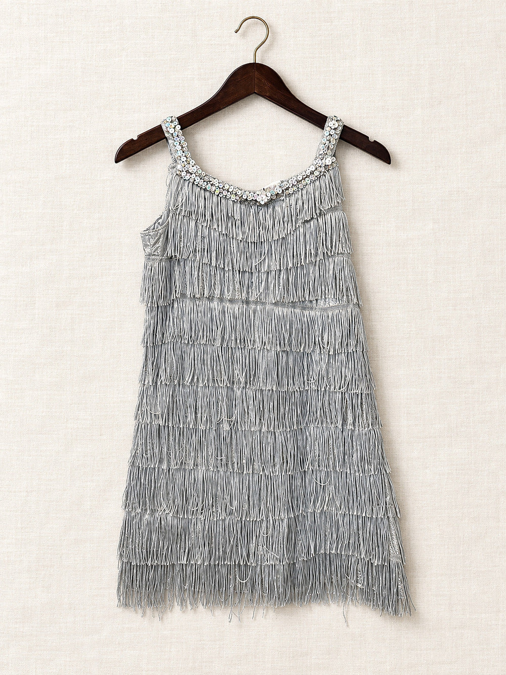 ⚜️ Fringe Flapper Tank | Silver Sequin Neckline | 1920s Party 💗