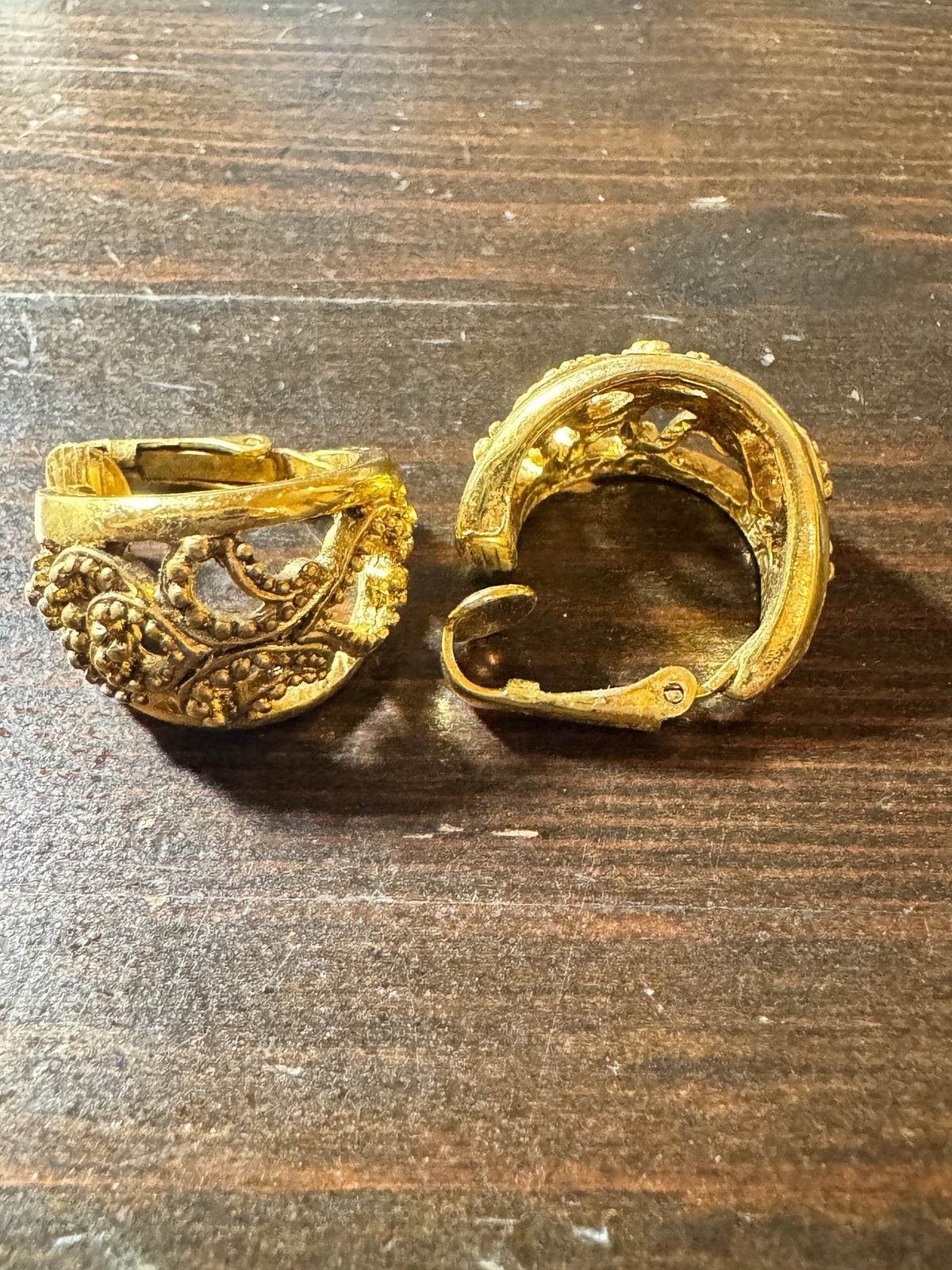 Clip-On Earrings · Ornate Granulation Scrollwork · Gold-Tone — photo 2