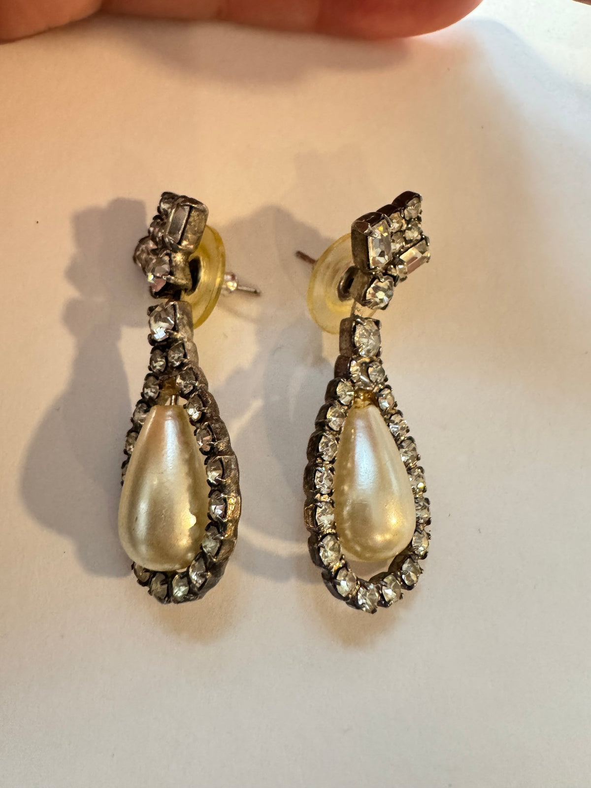 Drop Earrings · Faux Pearl & Crystal · Gold-Tone Teardrop — photo 2