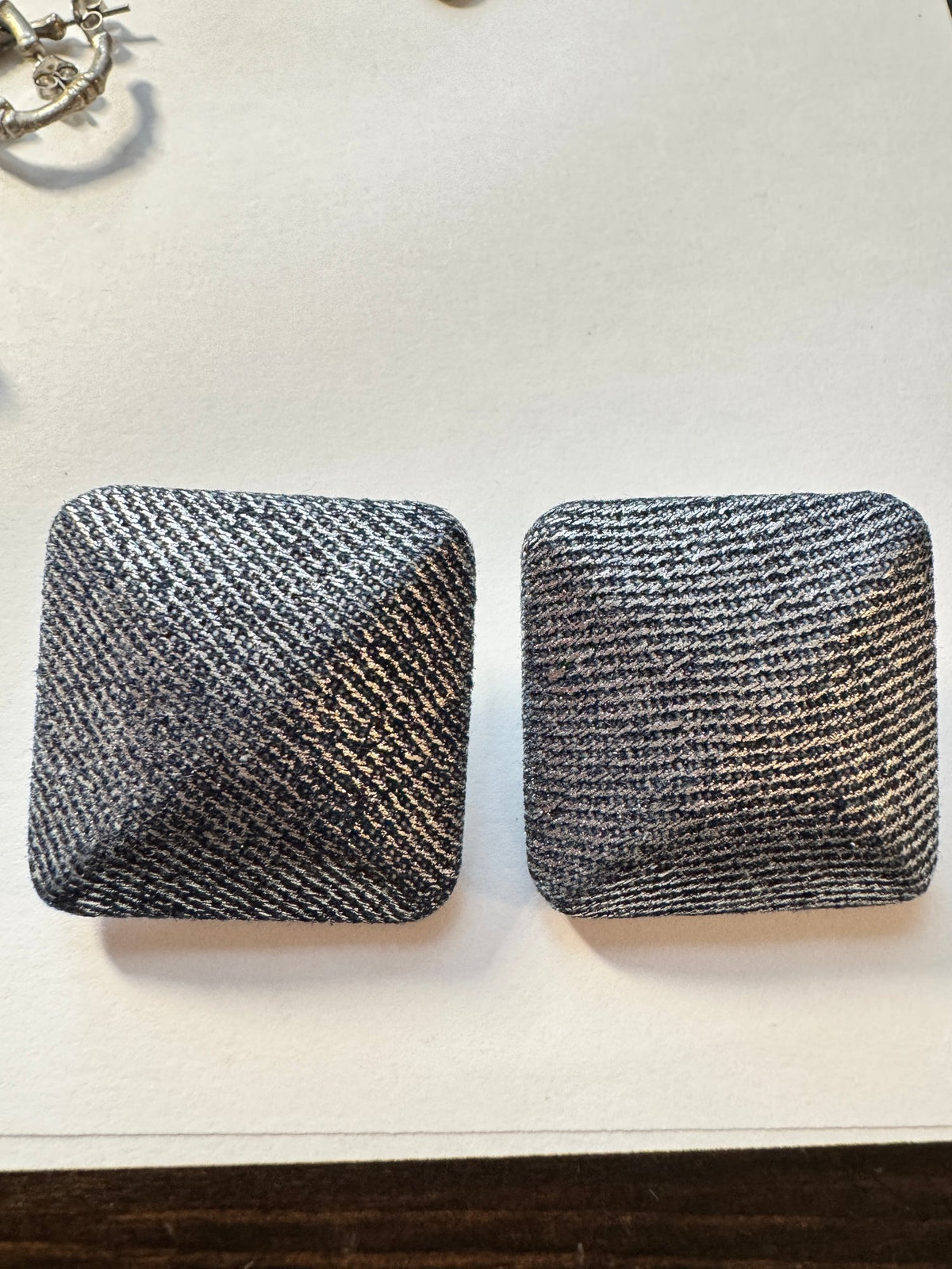 Square Post-Back Earrings · Metallic Woven Textile · Black & Metallic — photo 2