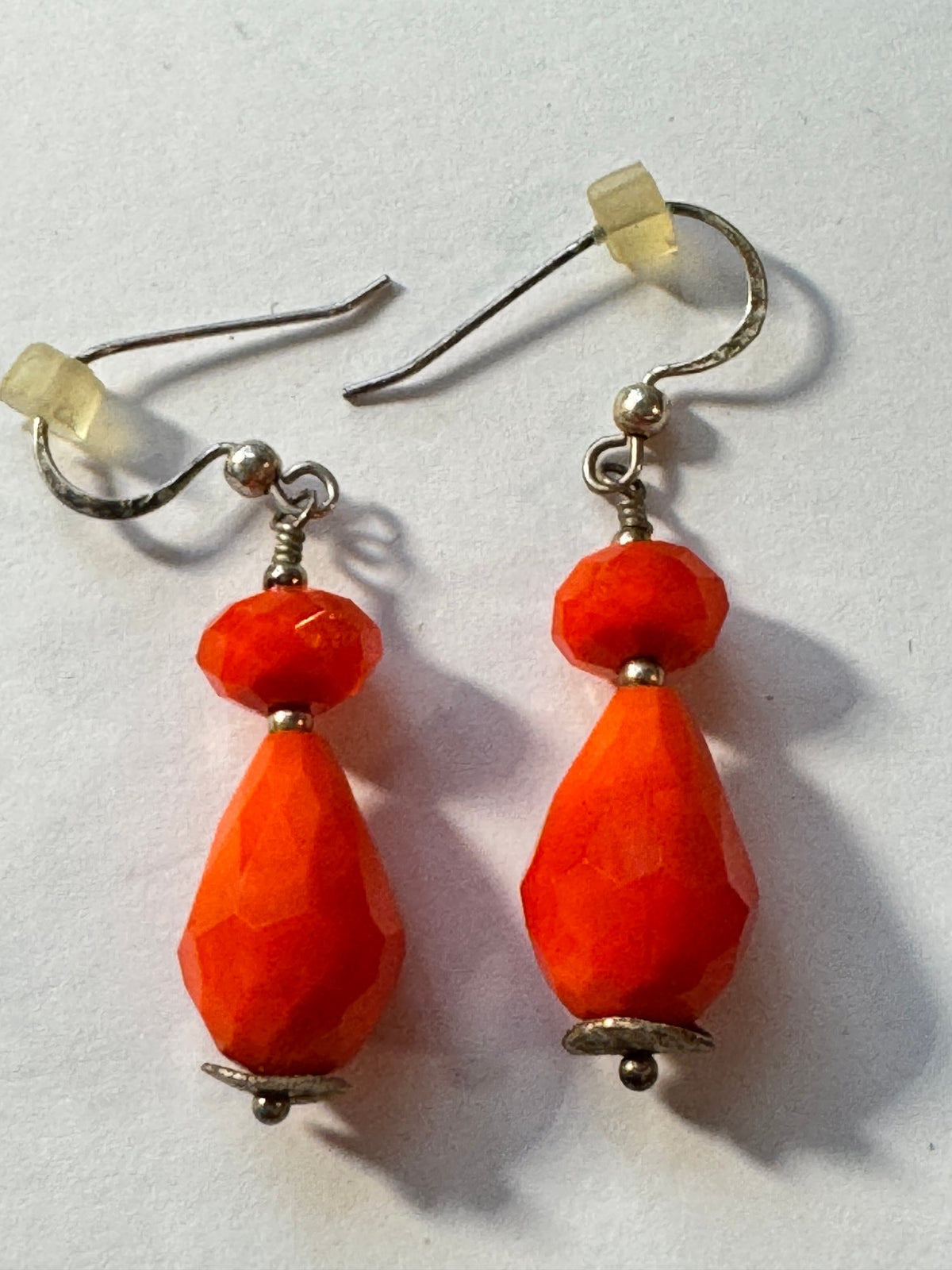 Dangle Earrings · Boho Faceted Coral-Color Beads · Silver-Tone Hooks — photo 2