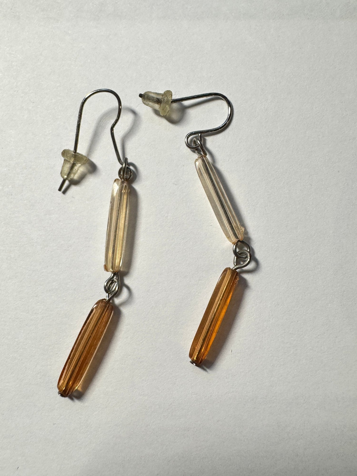 Dangle Earrings · Boho · Amber & Champagne Faceted Glass Silver-Tone — photo 2