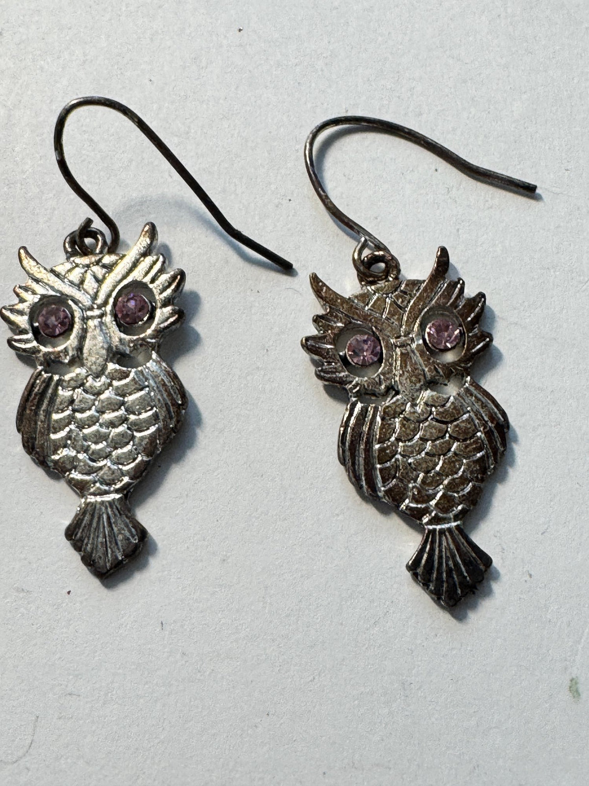Owl Drop Earrings · Silver-Tone · Purple Crystal Eyes · French Hook — photo 2