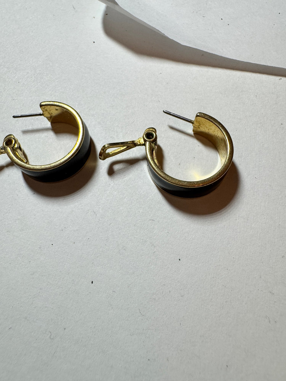 Gold-Tone & Black Enamel Hoop Earrings · Classic · Post — photo 2