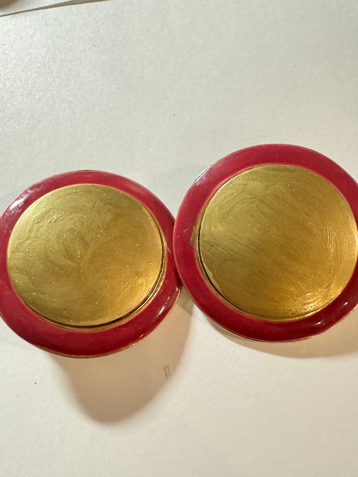 Clip-On Earrings · Red Enamel & Gold-Tone Dome · Bold Round — photo 2