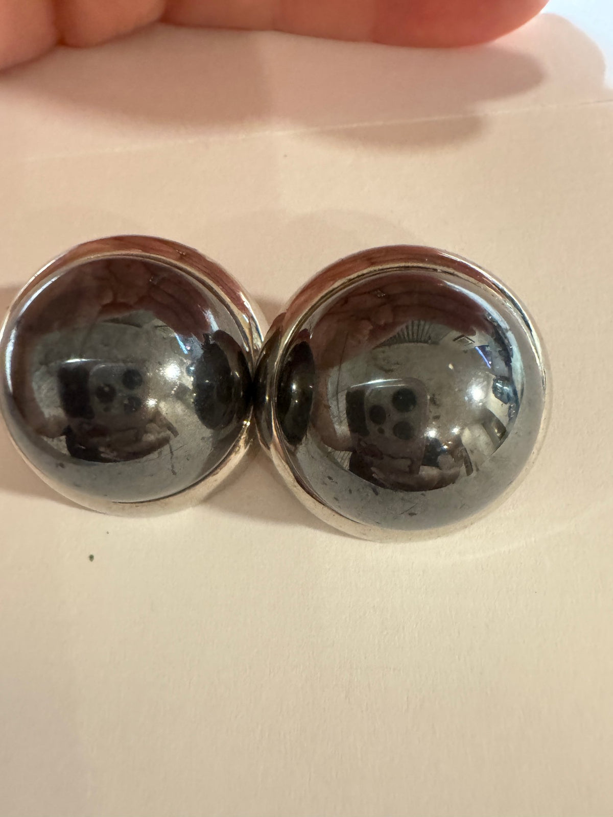 Silver-Tone Dome Clip-Ons · Bold Round Button Earrings — photo 2