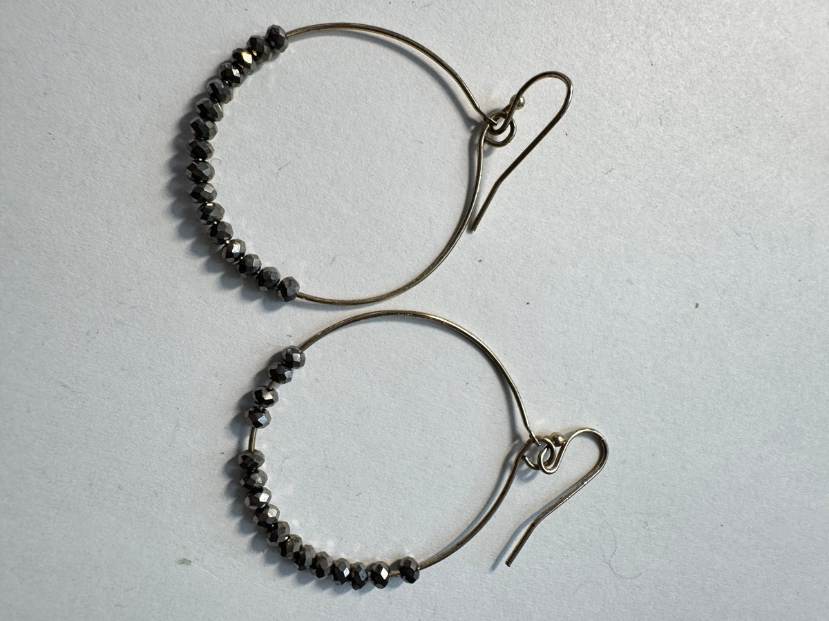 Hoop Earrings · Dark Metallic Beaded · Gold-Tone Wire Drops — photo 2