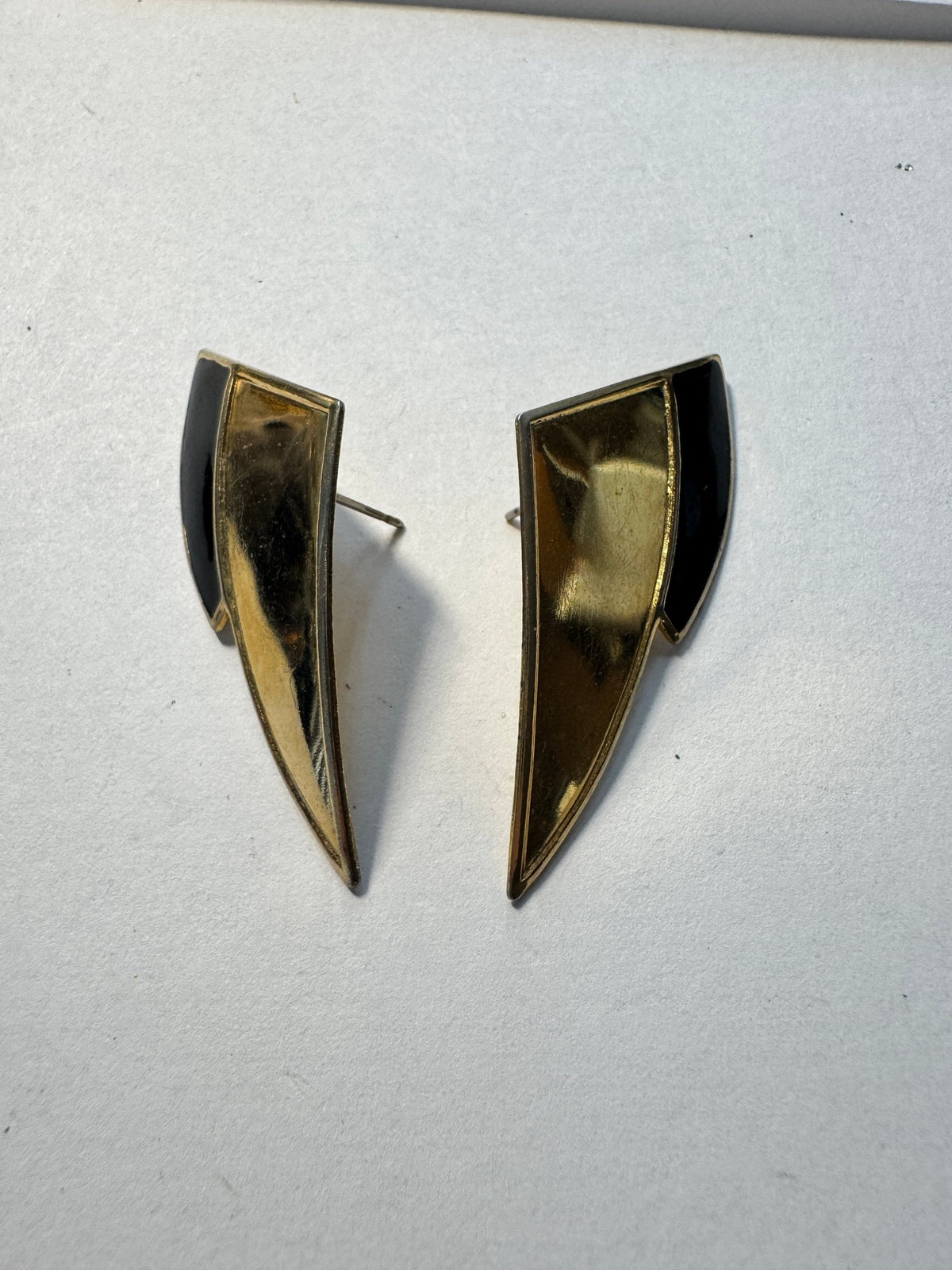 Gold-Tone & Black Enamel Earrings · Art Deco-Style · Post — photo 2