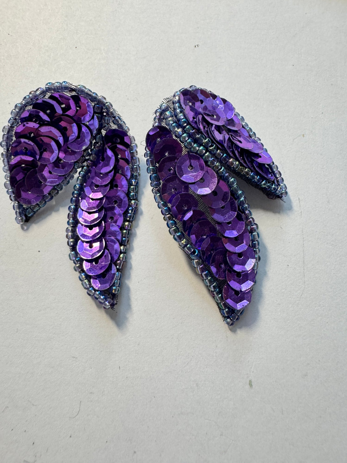 Purple Sequin Leaf Earrings · Statement · Blue-Tone Seed Bead — photo 2