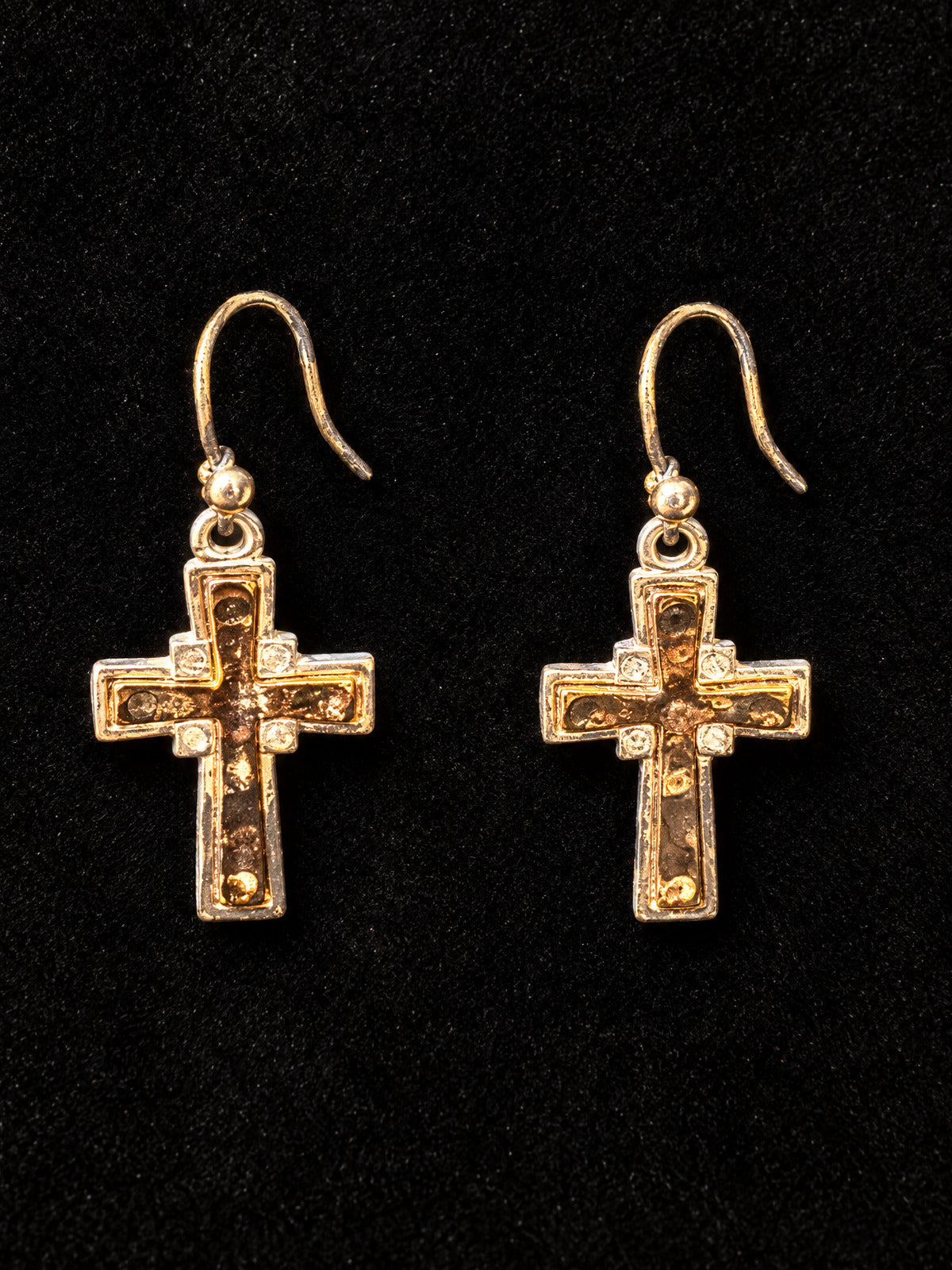 ⚜️ Cross Dangle Earrings | Mixed Metal Rhinestone | Gold & Silver-Tone 💗
