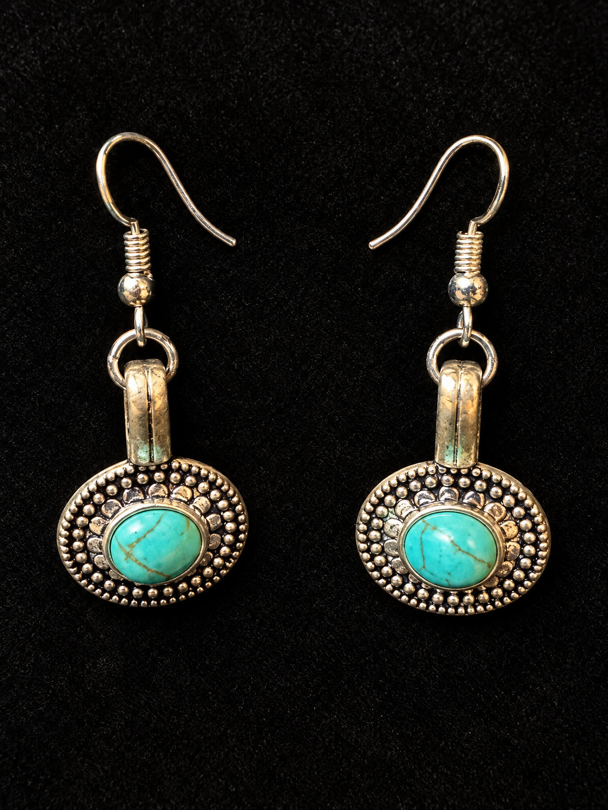 ⚜️ Drop Earrings | Turquoise-Color Cabochon | Silver-Tone Boho Dangle 💗