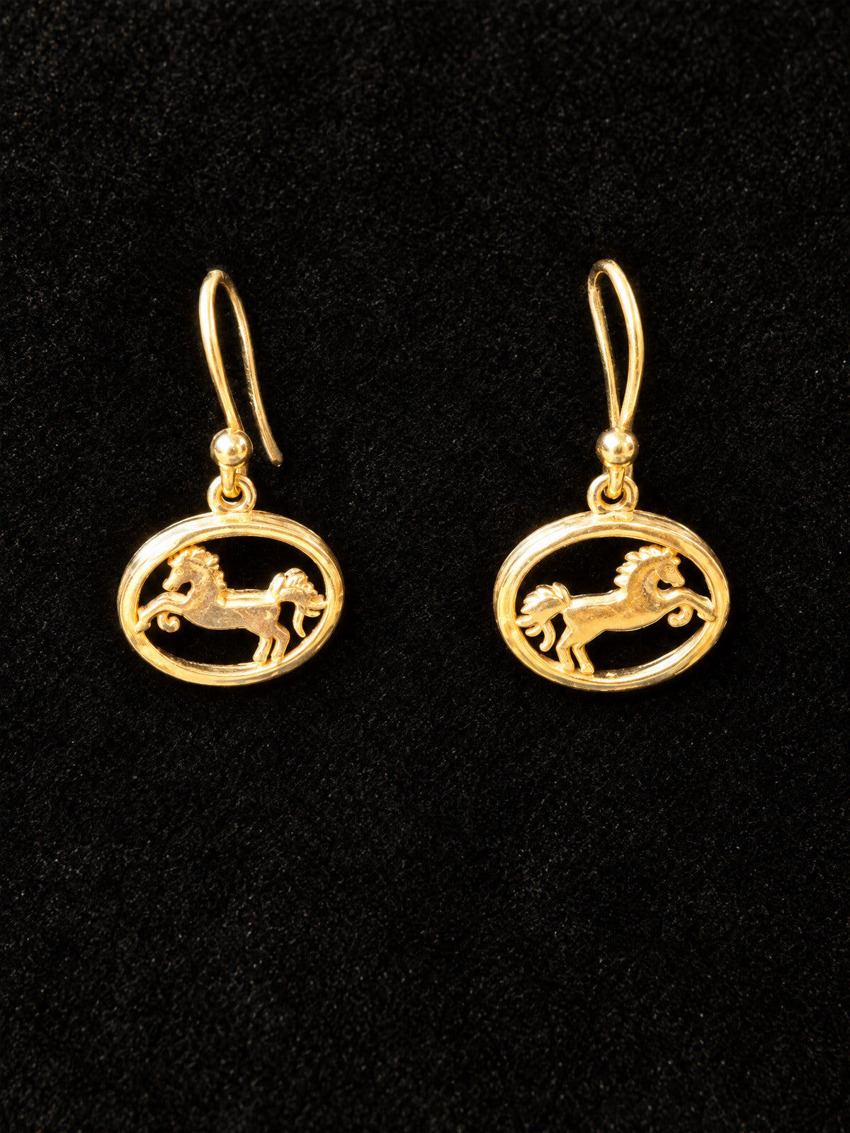 ⚜️ Gold-Tone Oval | Prancing Horse Drop Earrings | Wire Hook 💗
