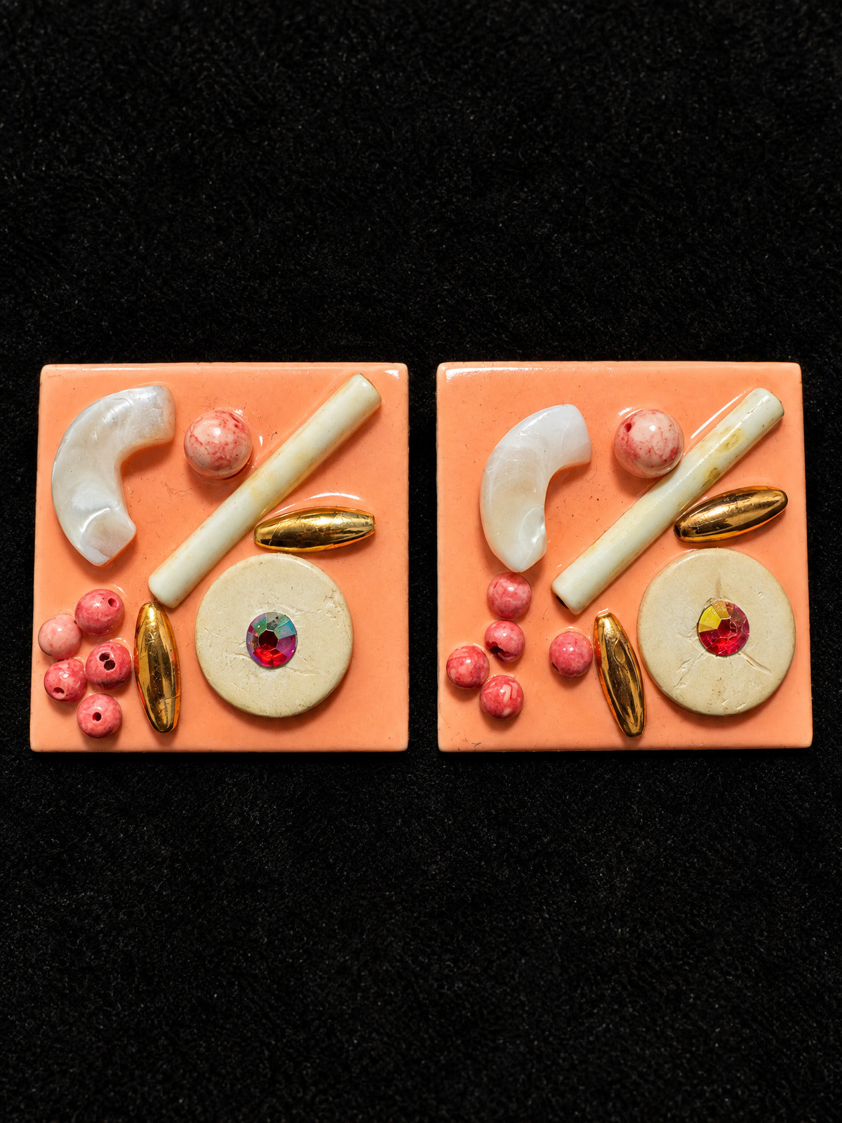 ⚜️ Mixed Media Statement Earrings | Bold Resin & MOP | Peach 💗