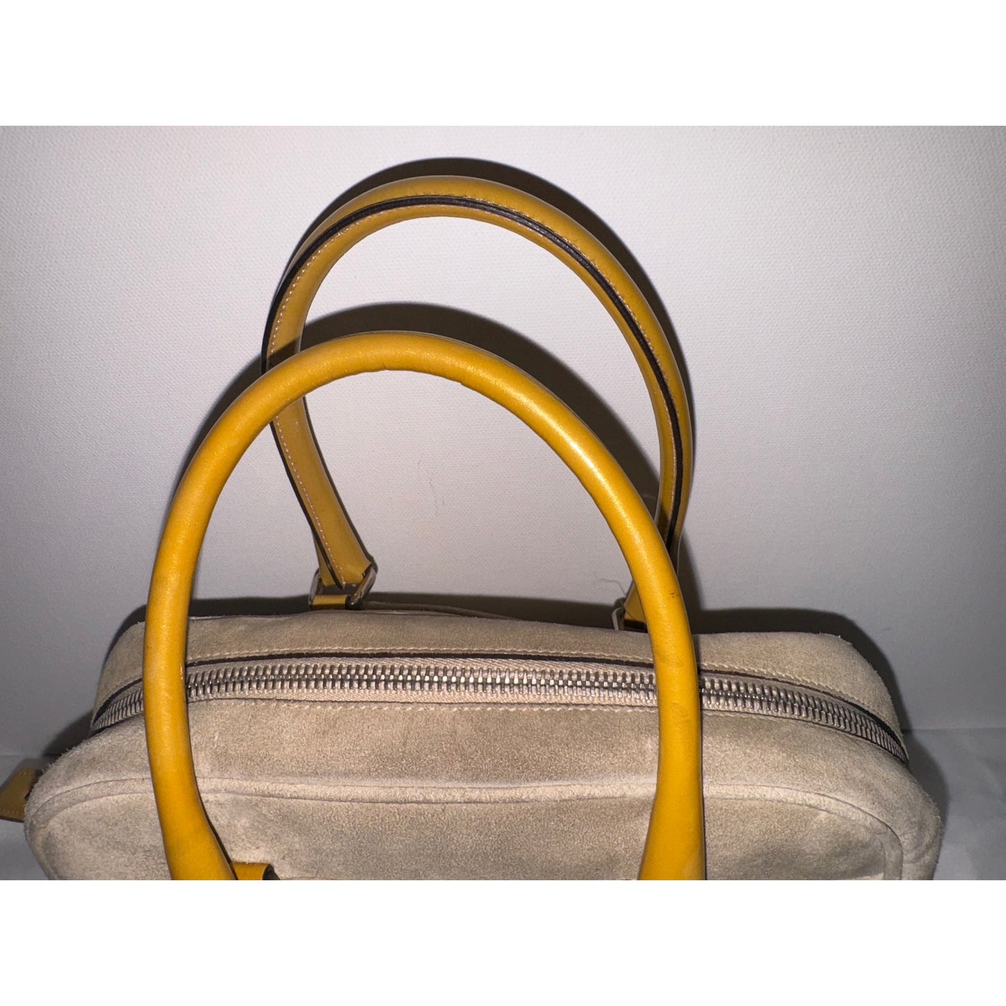 Hipster Prada Suede and Patent Leather Satchel in Beige and Yellow