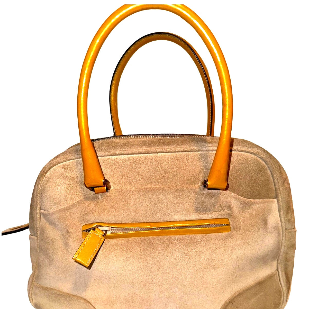 Hipster Prada Suede and Patent Leather Satchel in Beige and Yellow