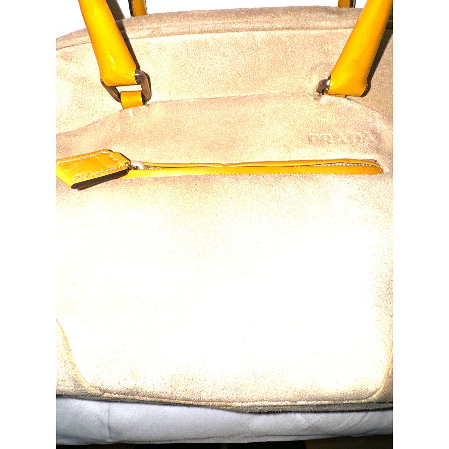 Hipster Prada Suede and Patent Leather Satchel in Beige and Yellow