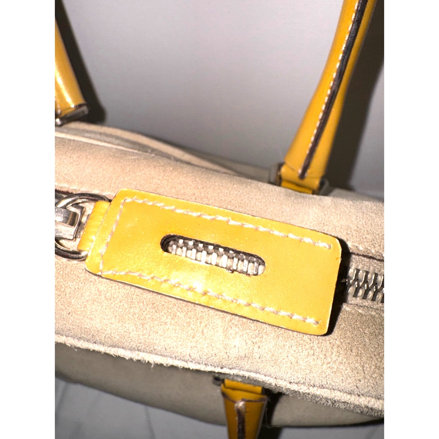 Hipster Prada Suede and Patent Leather Satchel in Beige and Yellow