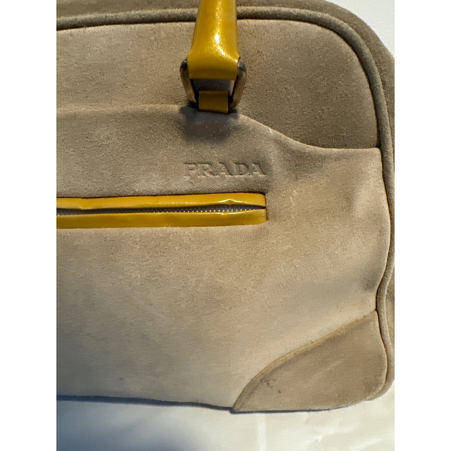 Hipster Prada Suede and Patent Leather Satchel in Beige and Yellow