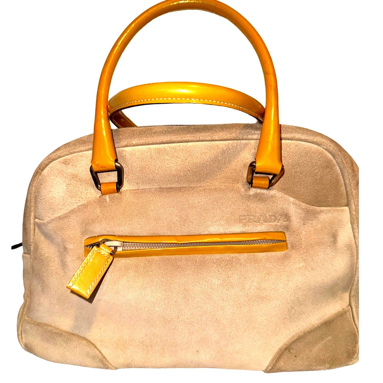 Hipster Prada Suede and Patent Leather Satchel in Beige and Yellow