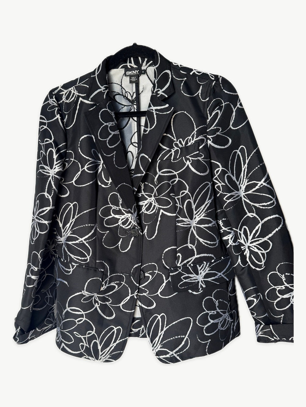 ⚜️ DKNY Italy Blazer | Floral Print Single Button | Size 8 Black 💗