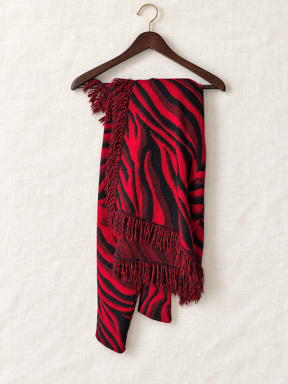 ⚜️ Red & Black Zebra Print Wrap | Fringe Scarf | Bold Animal Print 💗