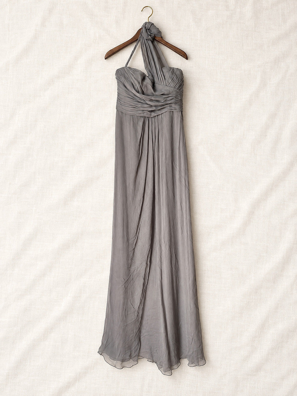 ⚜️ Silk Chiffon Halter Gown | Draped One-Shoulder | Gray 💗