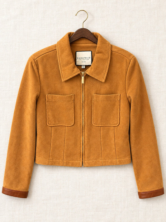 ⚜️ Bagatelle Collection | Camel Faux-Suede Zip Jacket | NWOT 💗