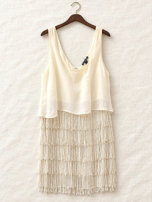 ⚜️ French Connection | Fringe Dress | Sz 6 Cream NWOT 💗