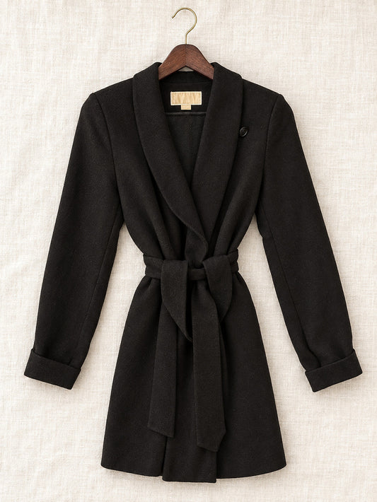 ⚜️ Michael Kors | Wool-Blend Wrap Coat | Classic Black 💗