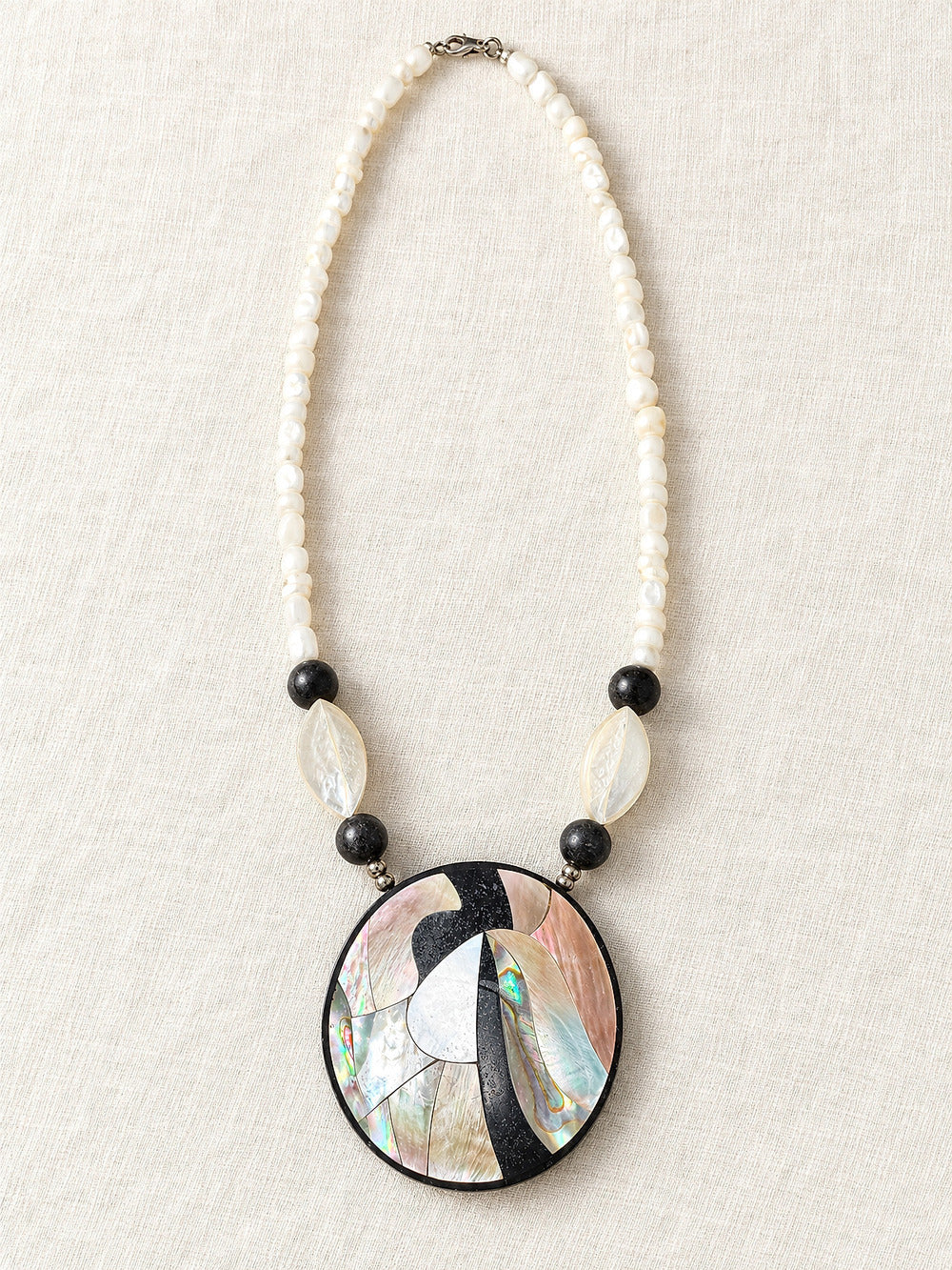 ⚜️ Mosaic Shell Pendant Necklace | Abalone & Pearl Beads | Statement 💗