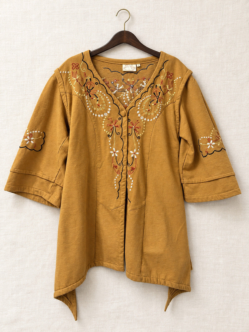 ⚜️ Paperlace Embroidered Tunic | Boho Cotton Knit | Mustard Golden Brown 💗