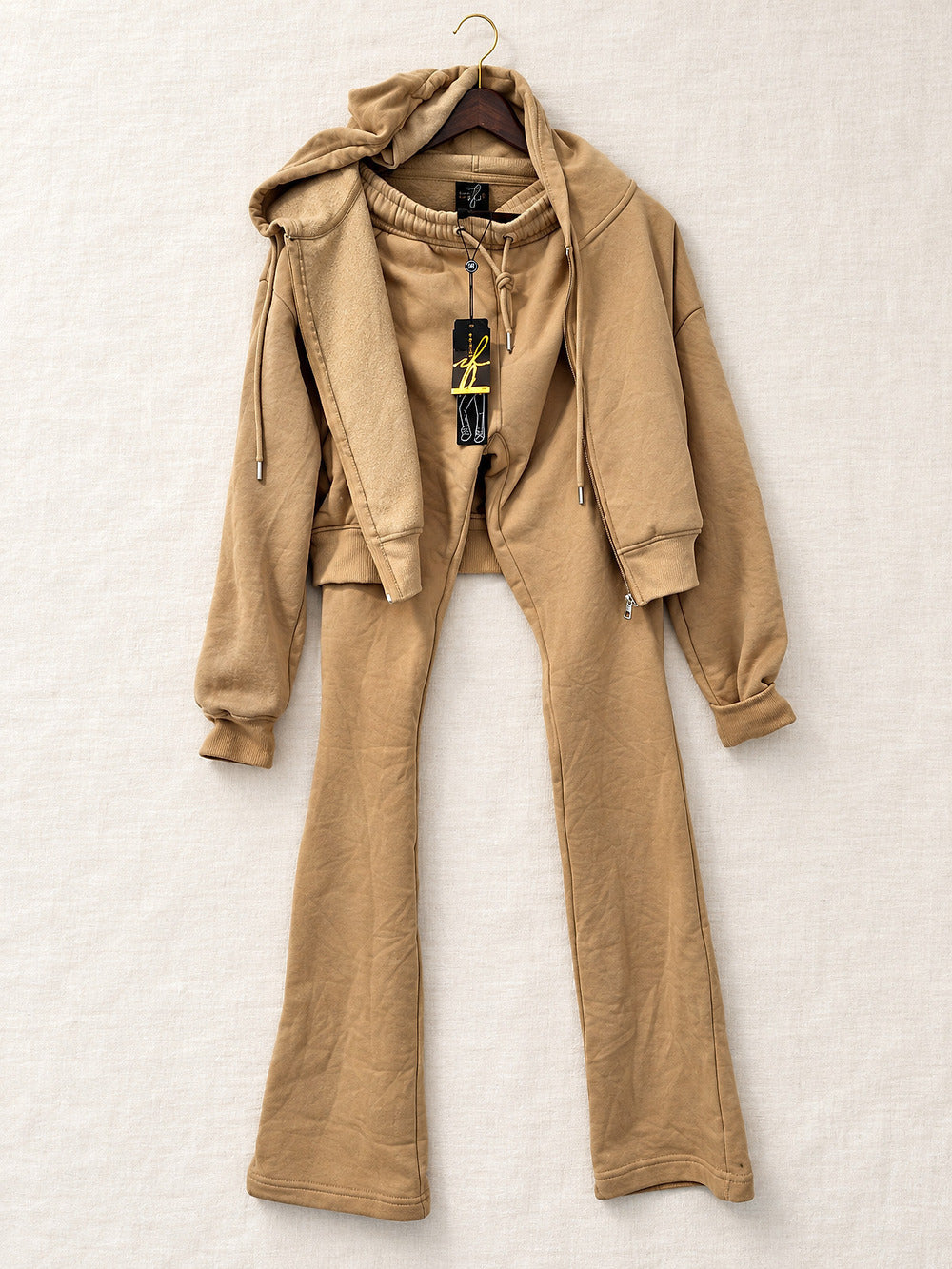 ⚜️ 2-Piece Fleece Set | Camel X-Long Pants + Hoodie + Zip M 💗