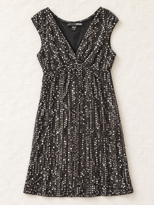 ⚜️ Black Sequin Mini-Dress | Size M — Night Out Ready 💗