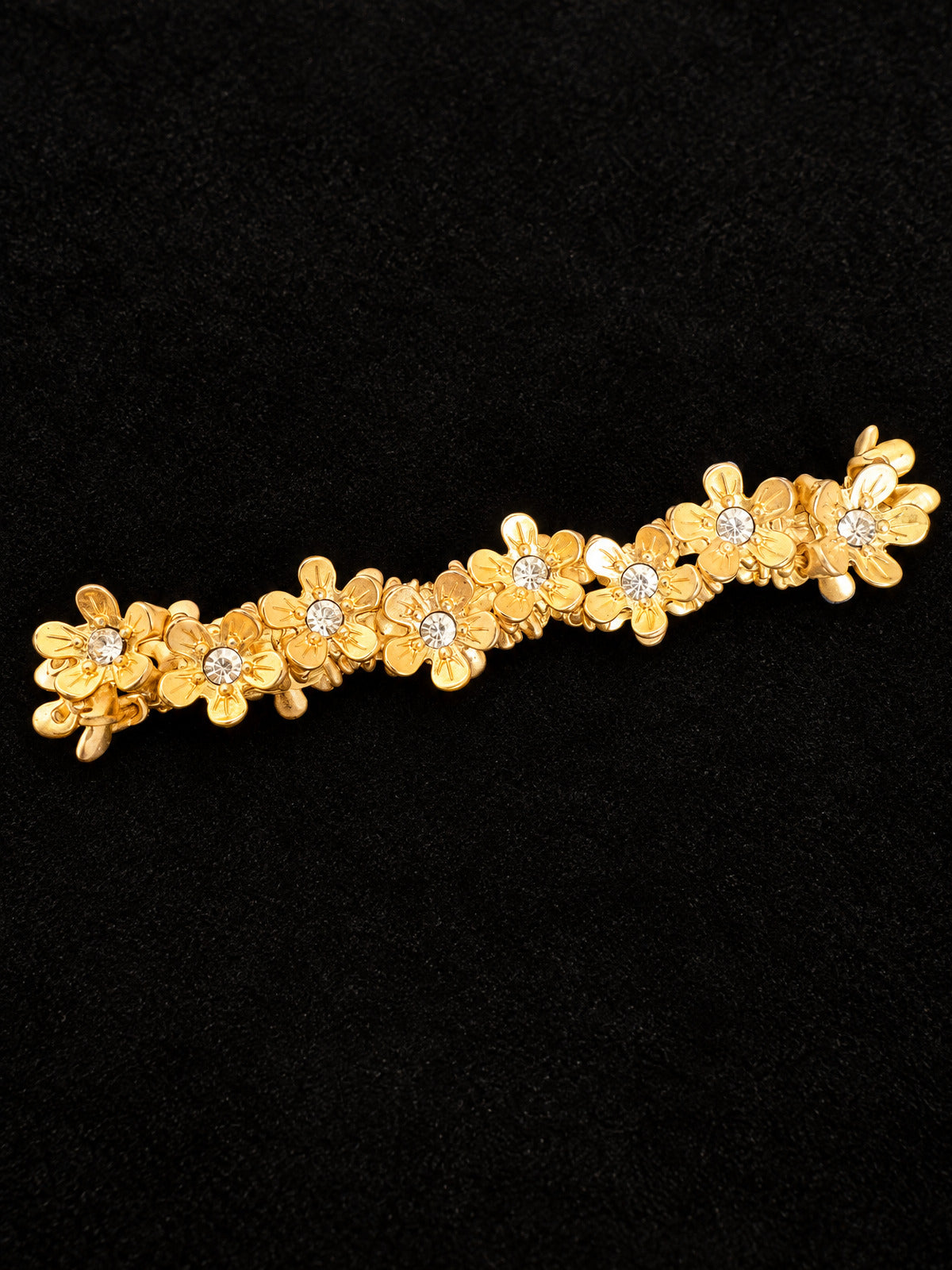 ⚜️ Gold-Tone Floral Bar Bracelet | Crystal Centers | Statement 💗