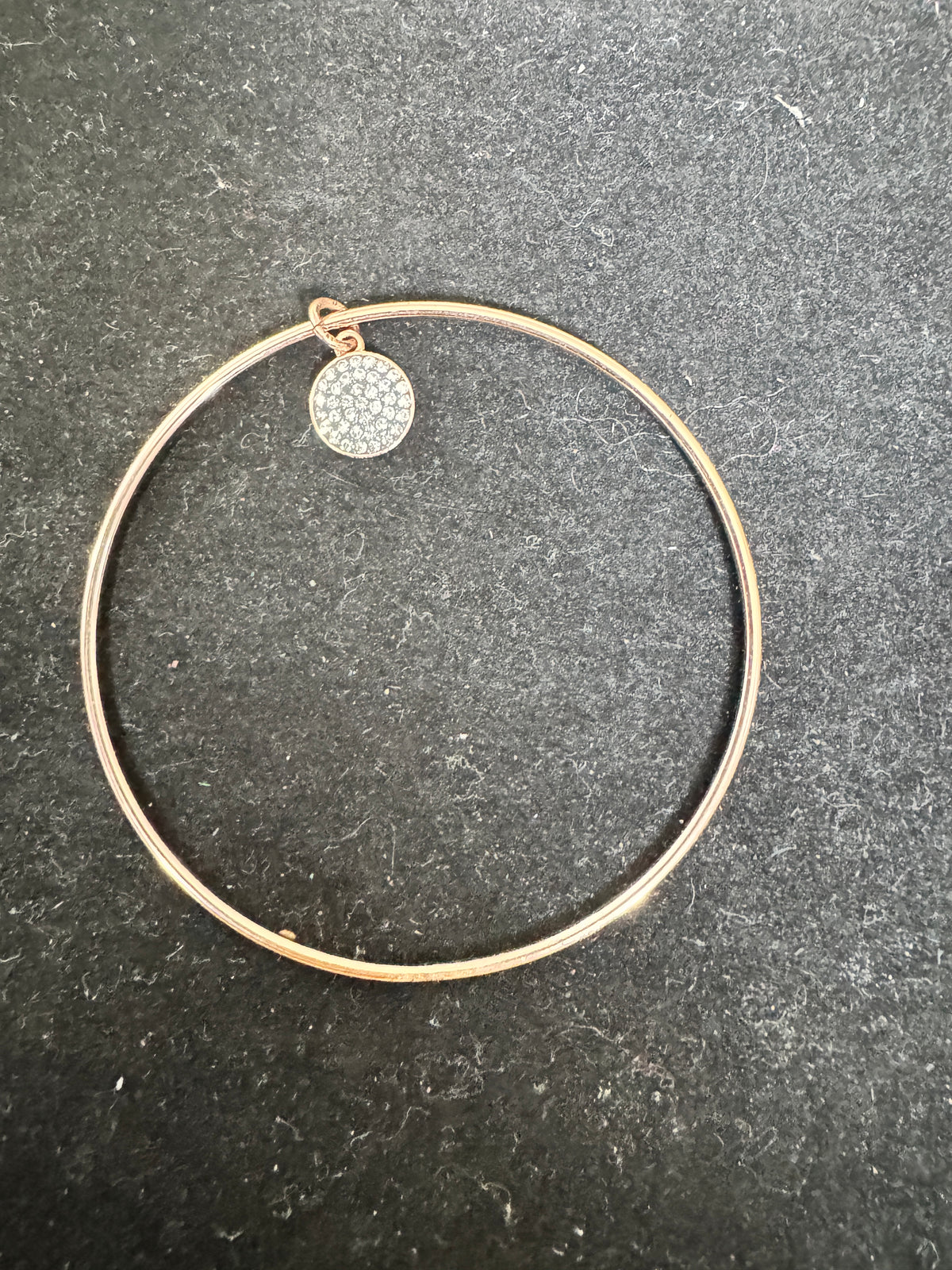⚜️ Rose Gold-Tone Bangle | Pavé Crystal Disc Charm | Clear 💗 — photo 3