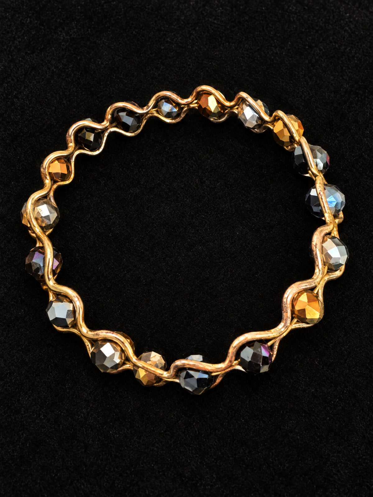 ⚜️ Crystal Bangle | Wavy Wire Wrap | Gold-Tone Smoky Amber Faceted 💗