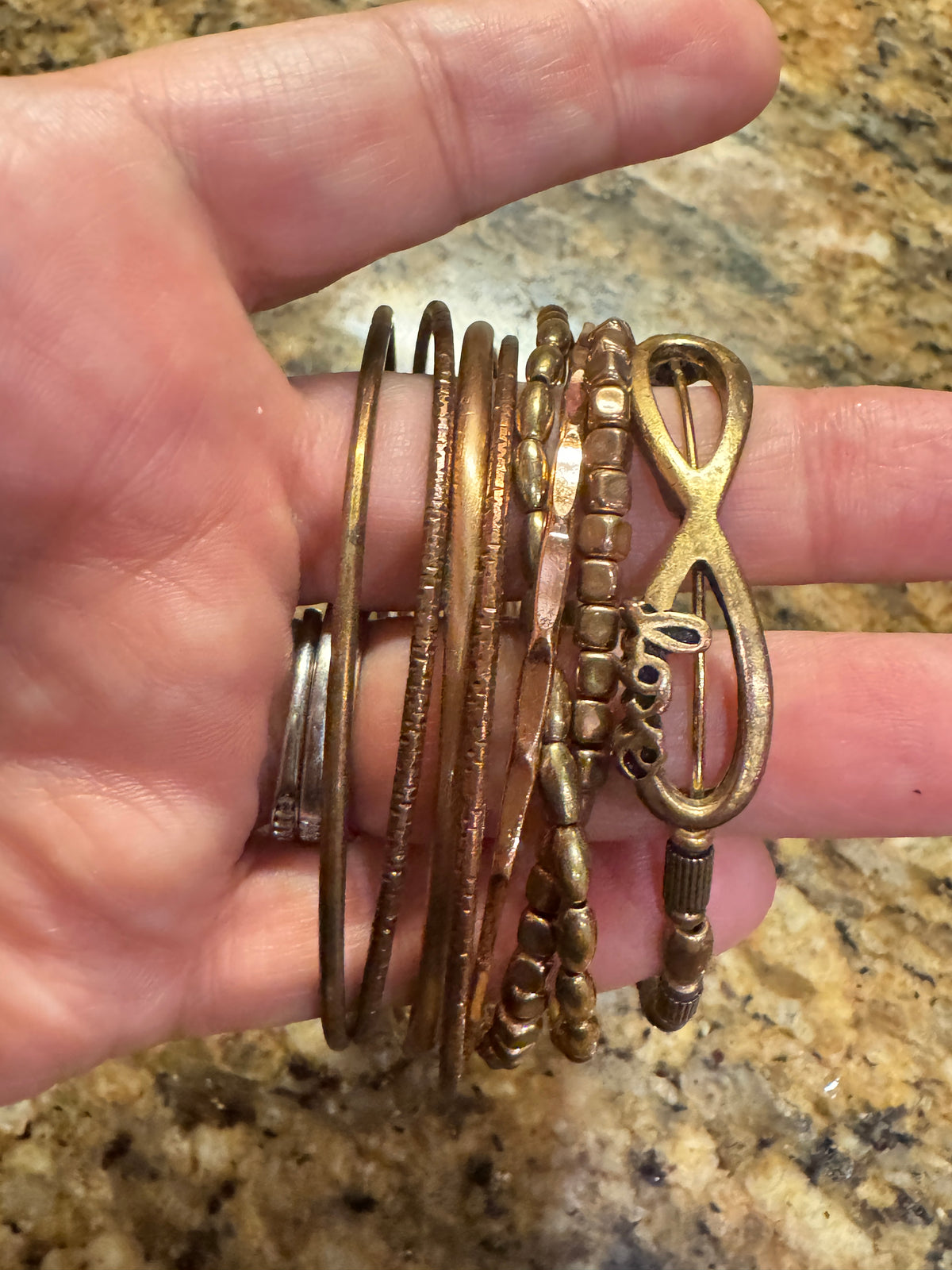 ⚜️ Mixed Metal Bangles | Stacked Bracelet Set | Gold-Tone Infinity 💗 — photo 3