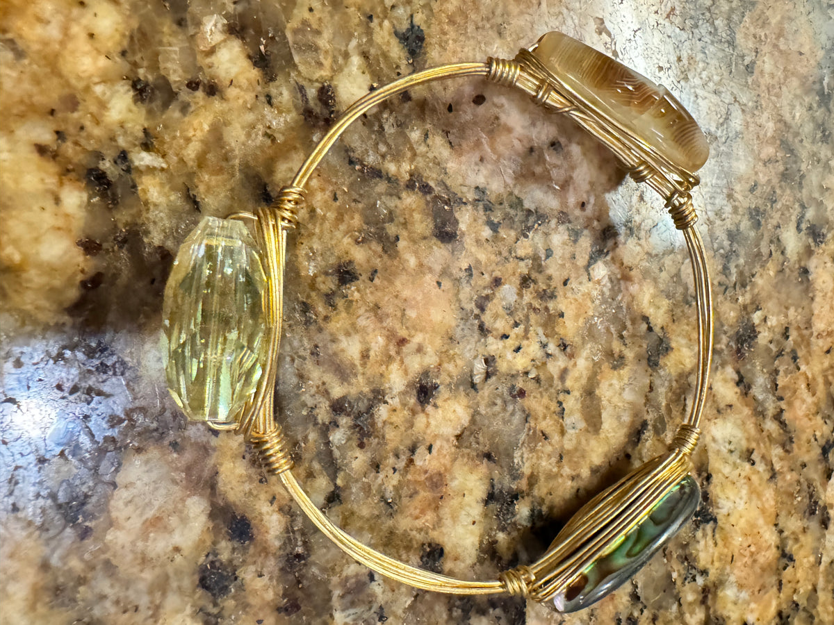 ⚜️ Wire-Wrap Bangle | Quartz · Agate · Abalone | Gold-Tone 💗 — photo 4