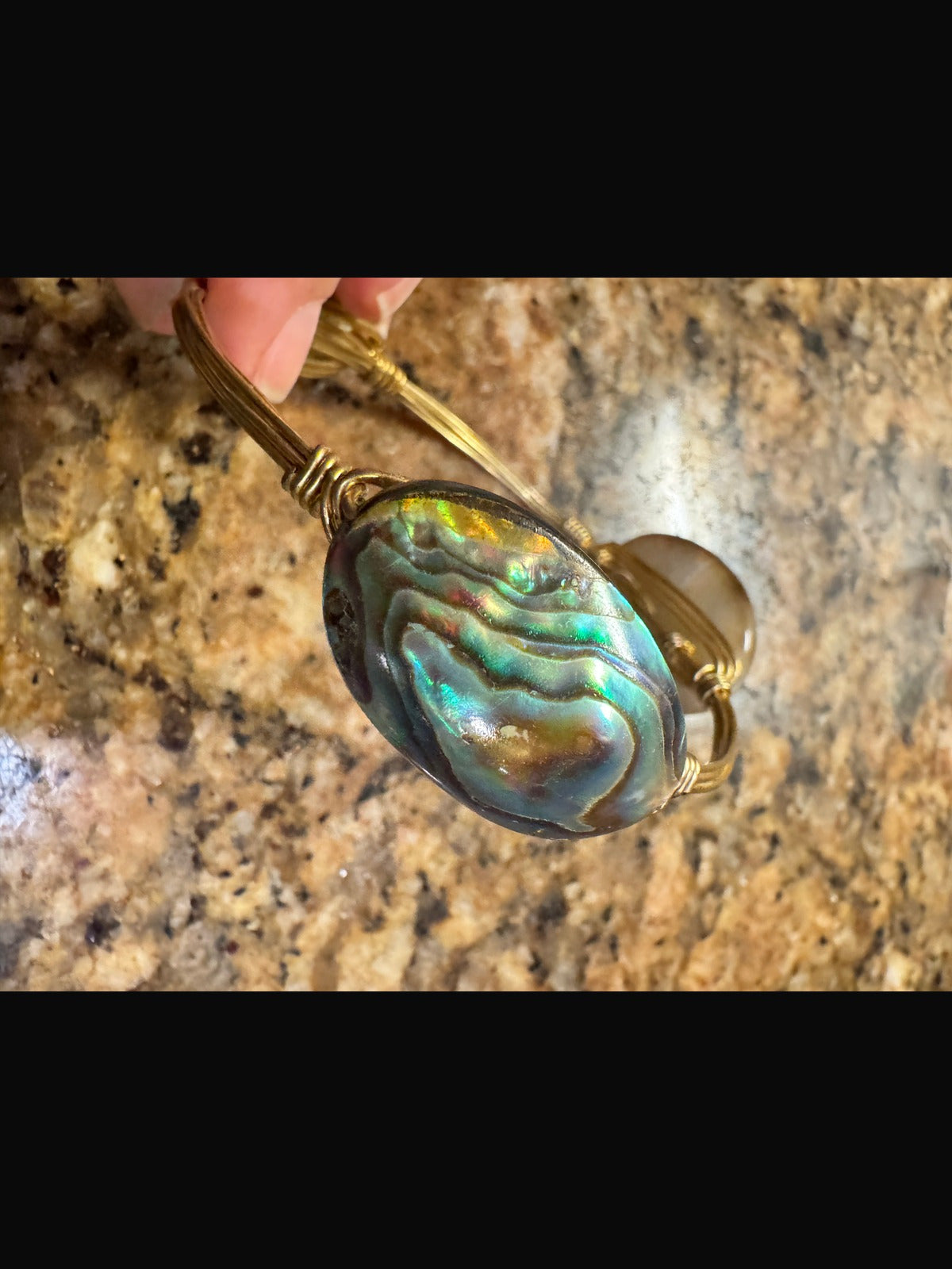 ⚜️ Wire-Wrap Bangle | Quartz · Agate · Abalone | Gold-Tone 💗 — photo 3