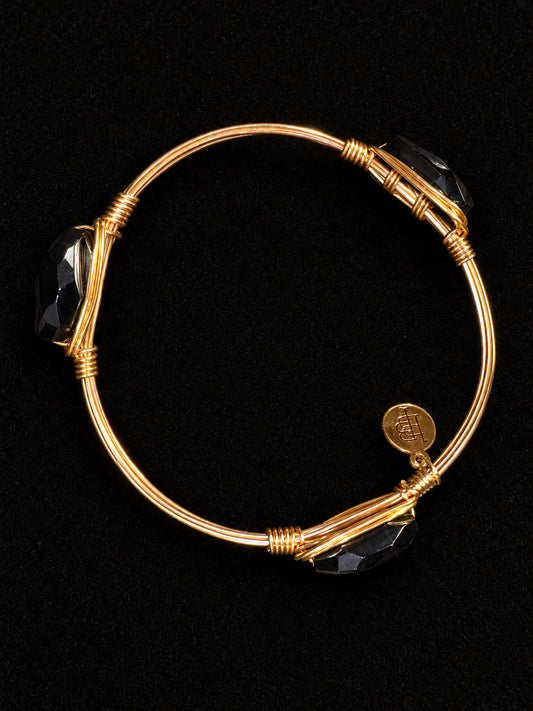⚜️ Ster Design Wire-Wrap Bangle | Black Crystal | Gold-Tone 💗