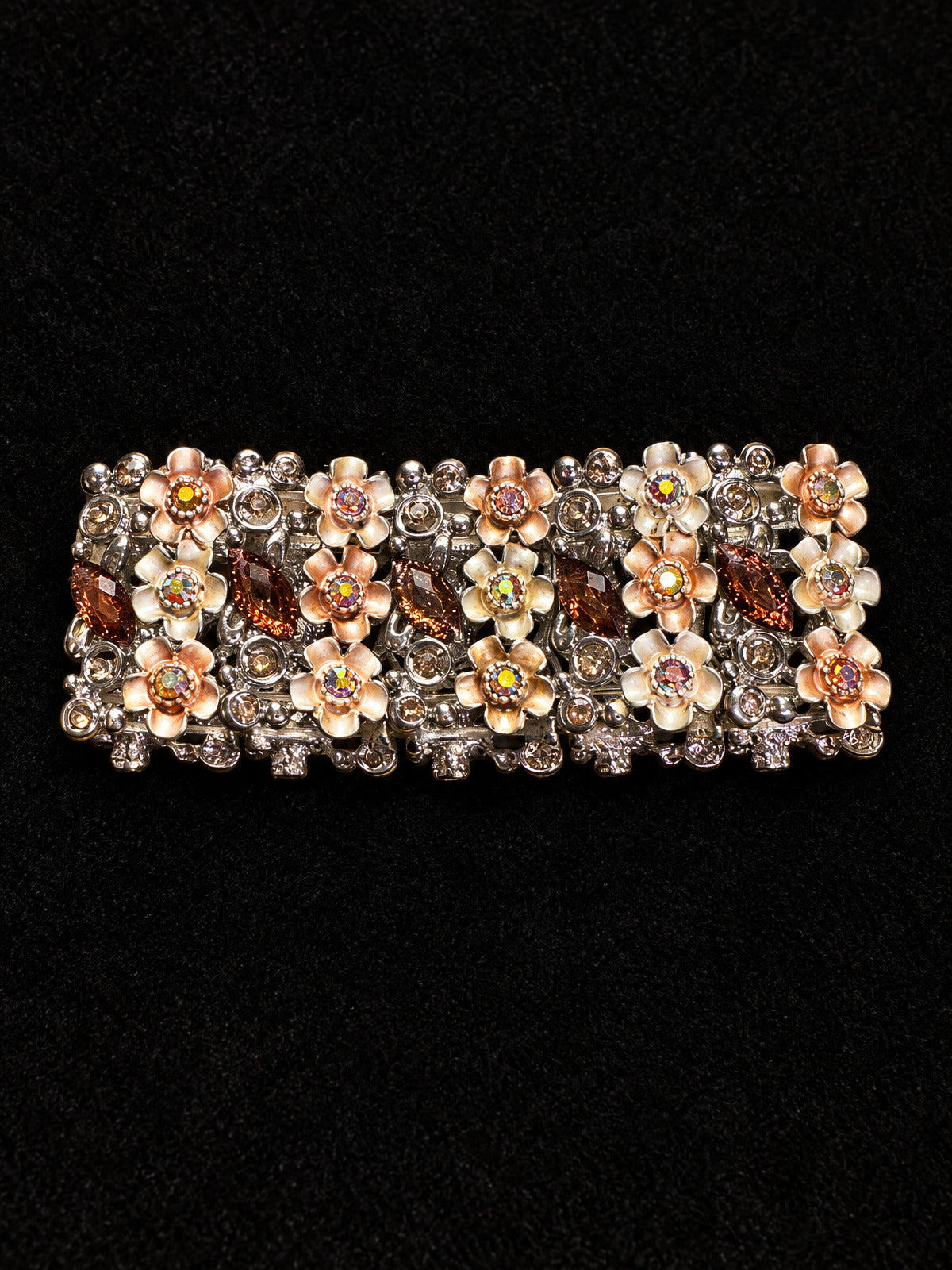 ⚜️ Floral Stretch Bracelet | AB Crystal & Topaz-Color | Silver-Tone & Rose 💗