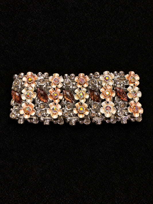 ⚜️ Floral Stretch Bracelet | AB Crystal & Topaz-Color | Silver-Tone & Rose 💗