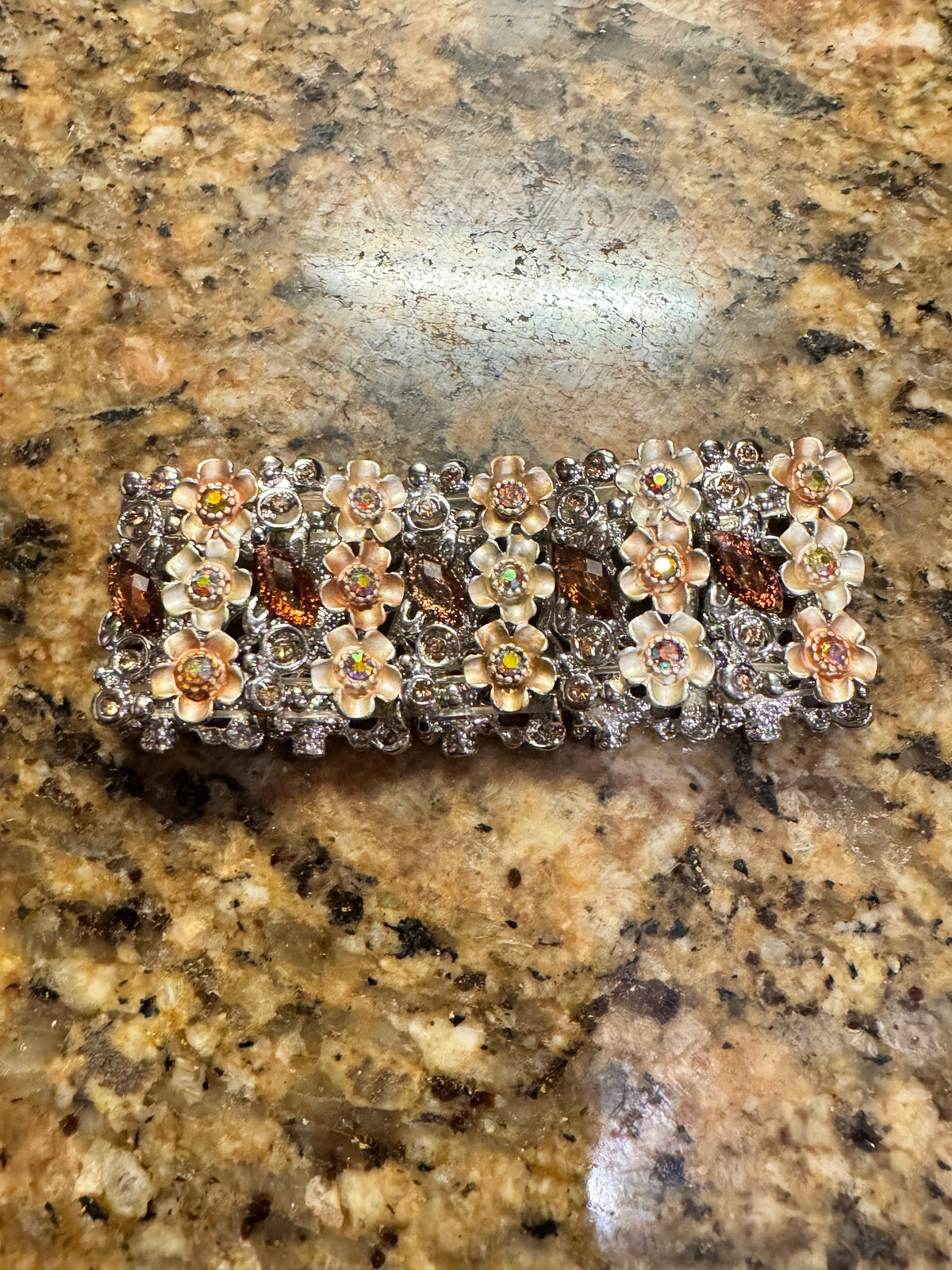 ⚜️ Floral Stretch Bracelet | AB Crystal & Topaz-Color | Silver-Tone & Rose 💗 — photo 3