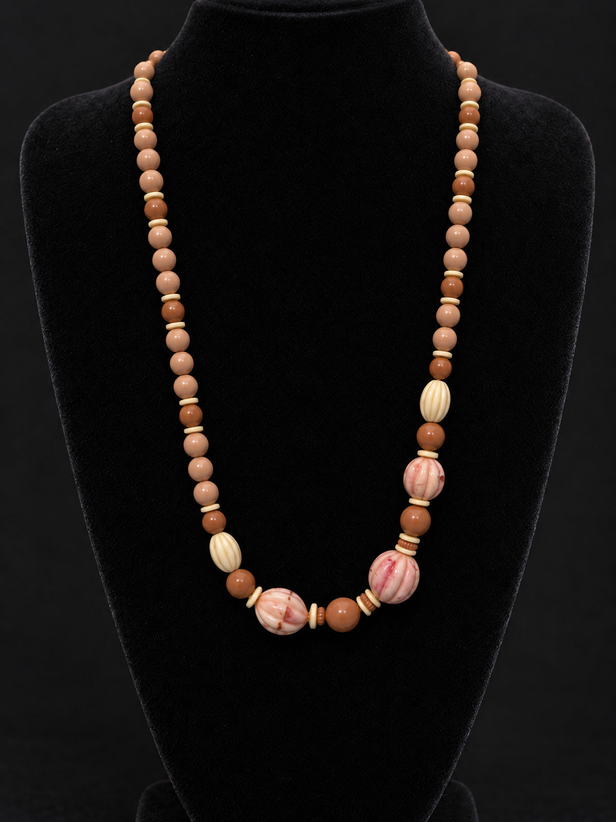 ⚜️ Vintage Beaded Necklace | Mixed Bead Statement | Tan Brown Pink 💗
