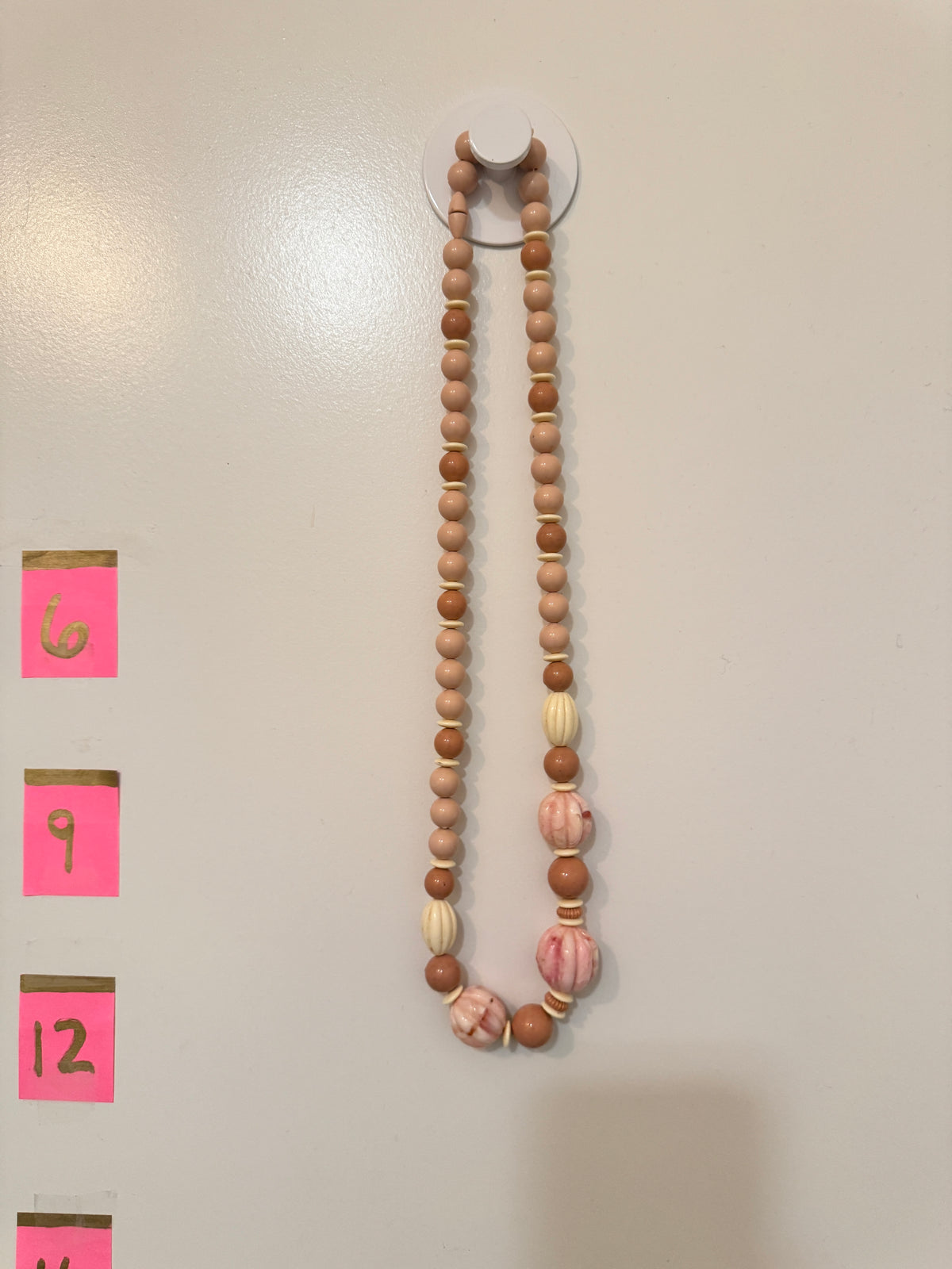 ⚜️ Vintage Beaded Necklace | Mixed Bead Statement | Tan Brown Pink 💗 — photo 2