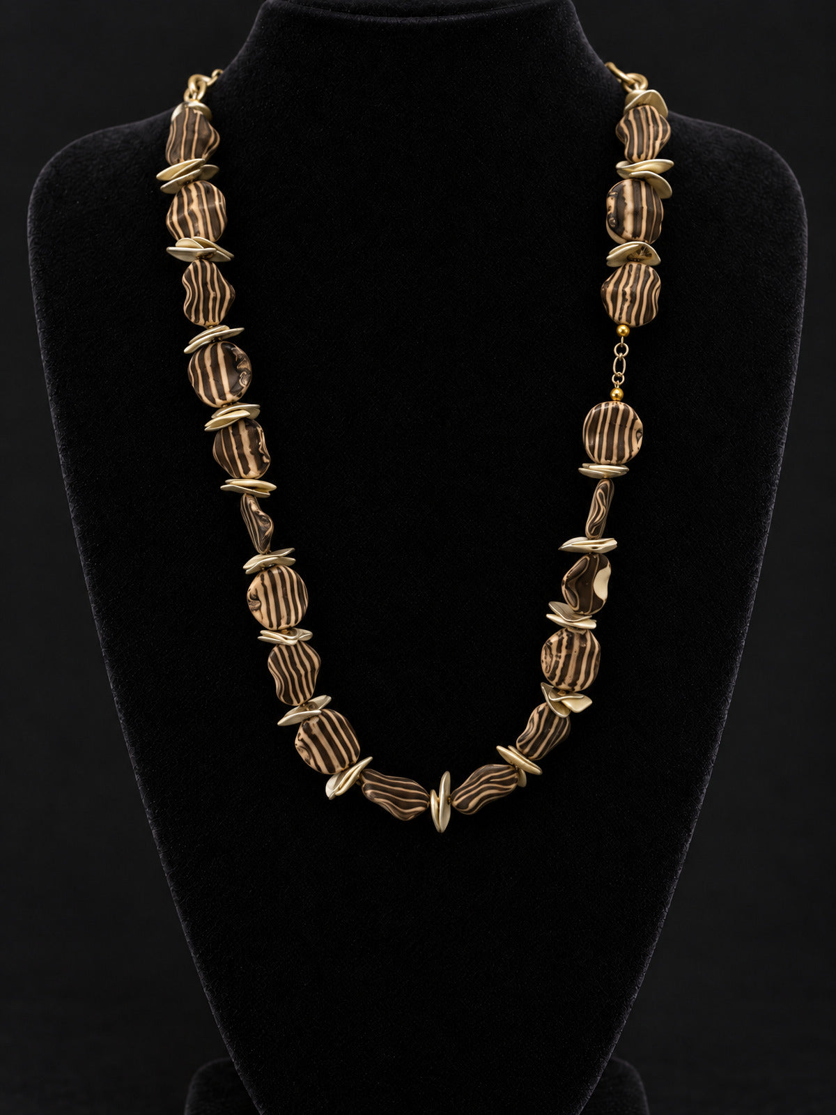 ⚜️ Striped Resin Bead Necklace | Bold Statement | Brown Black Gold-Tone 💗